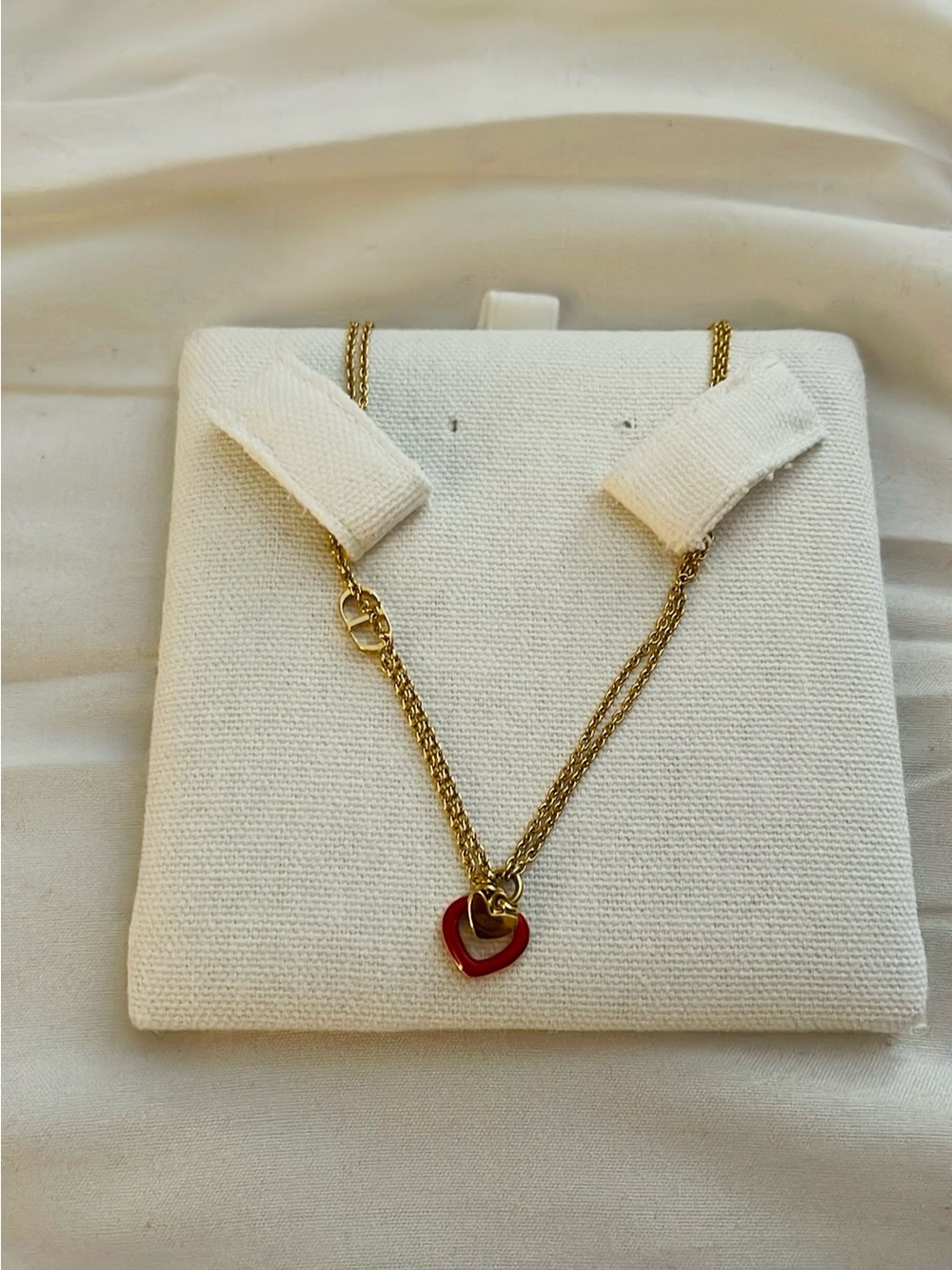 Christian Dior Gold Chain Necklace with Red Heart Pendant